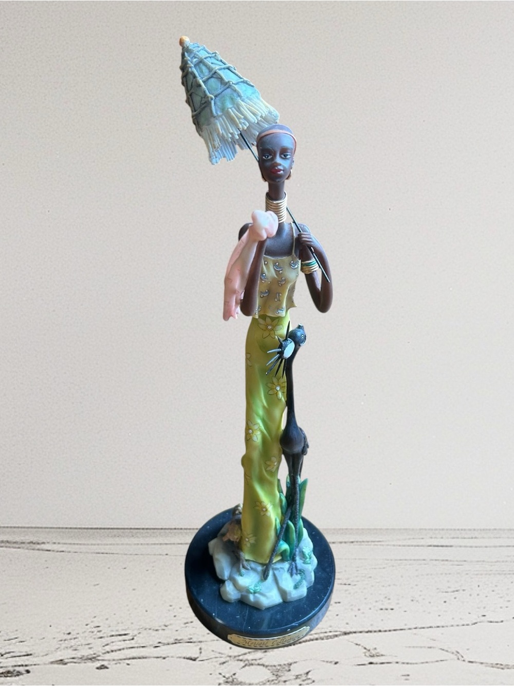 Meriart Collection Handcrafted African Woman Figurine in yellowish green  Dress